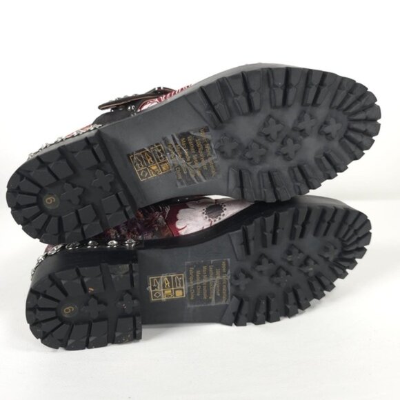 NWB JEFFREY CAMPBELL SLAM-2ST Red Grey Floral Silver Studded Buckle Boots Sz 6M - Picture 16 of 16